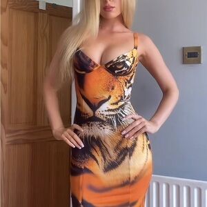 Skims X Roberto Cavalli Tiger Print Bodycon Dress Size M